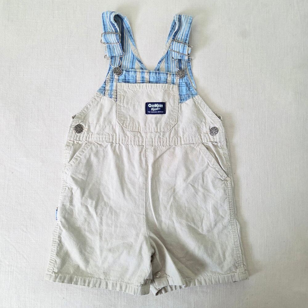 Vintage Oshkosh Tan/Plaid Shortalls 3t